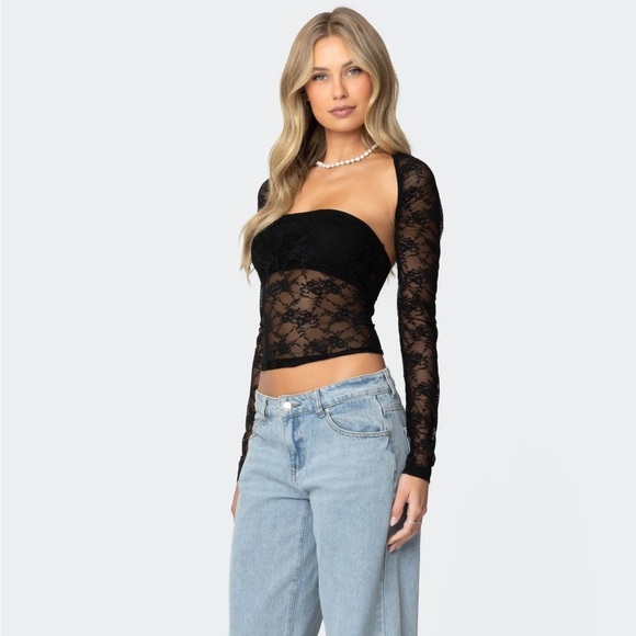 Edikted Addison Sheer Lace Two Piece Top size large! - Picture 4 of 9